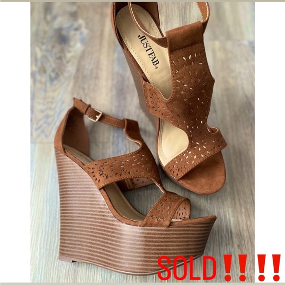 JustFab Shoes - Brown Suede Sheree Wedges